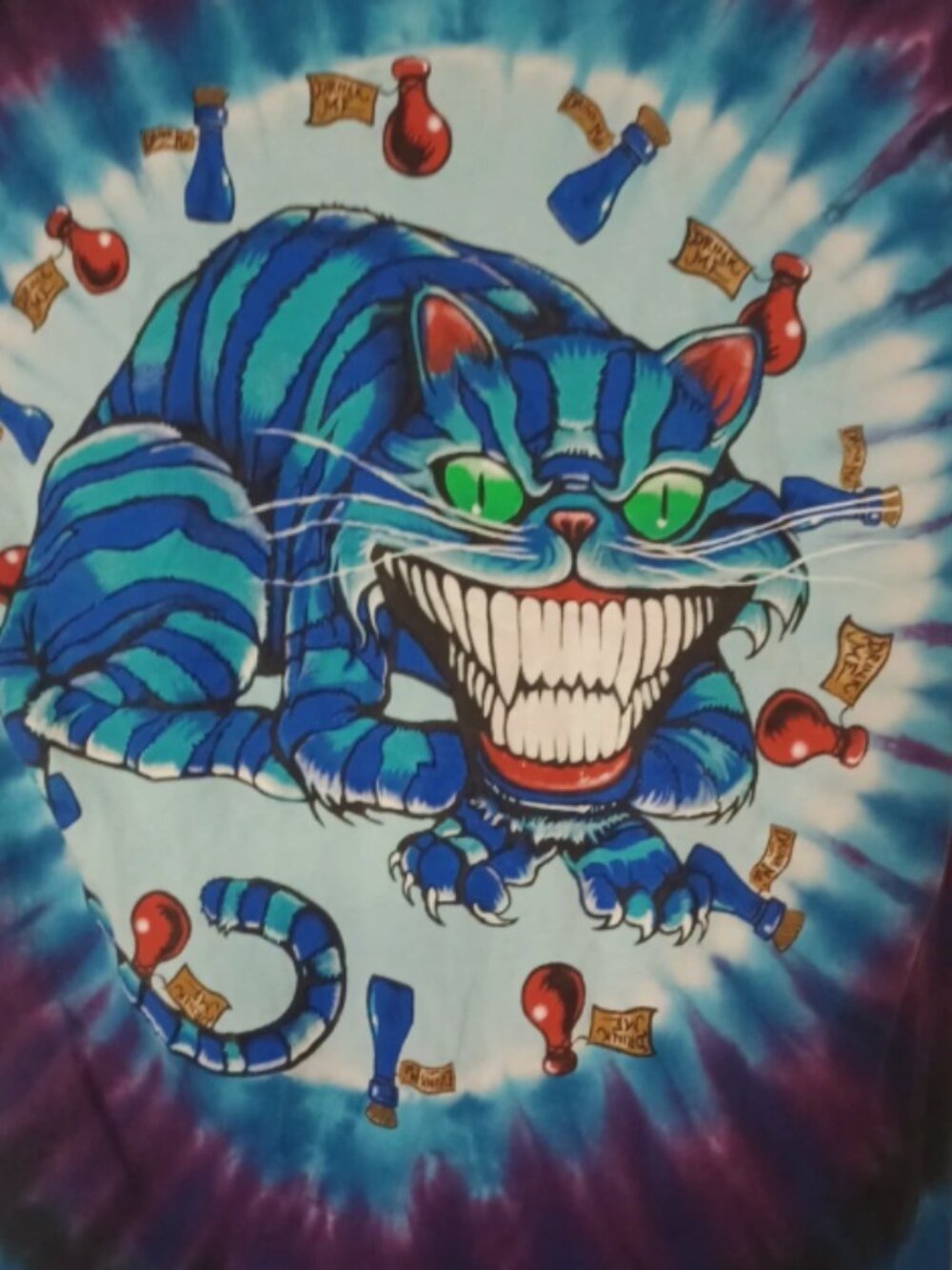 Mad Hatter Cheshire Cat 2 Side Tie Dye Shirt M Alice Wonderland Liquid Blue - Picture 4 of 5